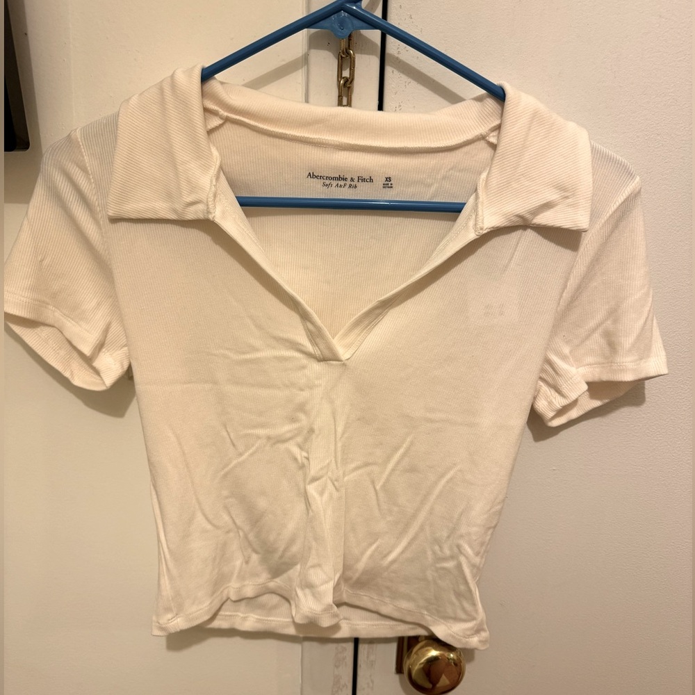 Abercrombie White Collared Soft A&F Rib Sweater Tee